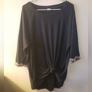 Black gathered waist top with cheetah print detailing-Size XL